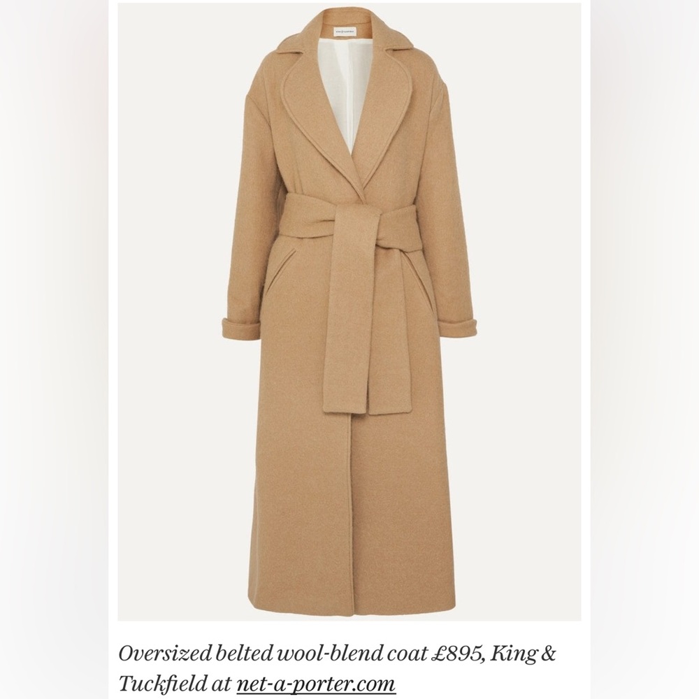 King & Tuckfield Oversized Belted Wood Blend Coat Camel Maxi